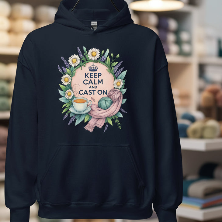 Keep Calm and Cast On Hoodie Navy / S