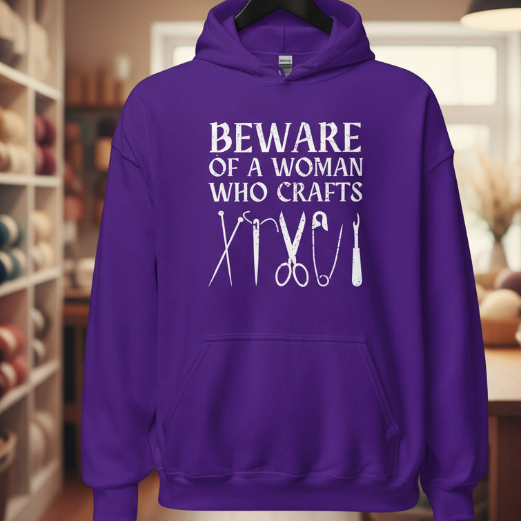 Beware of a woman who Crafts Hoodie Purple / S