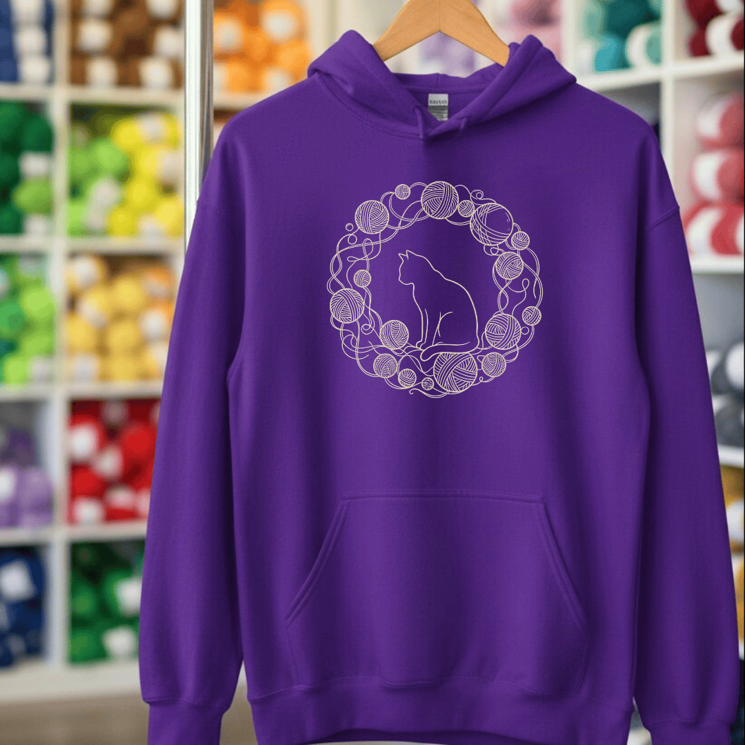 Cat Yarn Wreath Hoodie Purple / S
