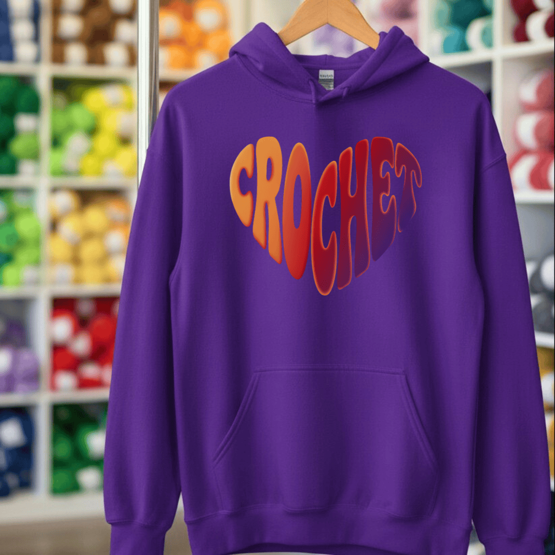 Crochet Heart Sunset Hoodie Purple / S