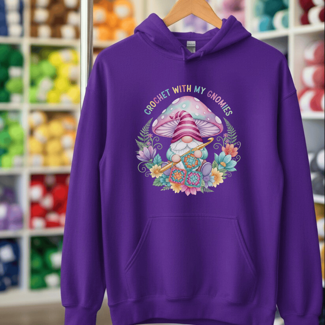 Crochet With My Gnomies Hoodie Purple / S