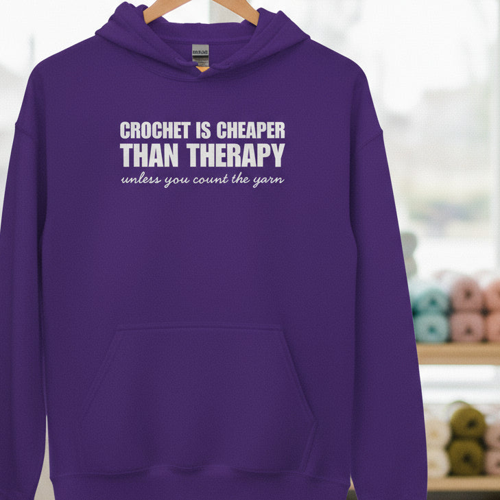 Crocheting is Cheaper Hoodie Purple / S
