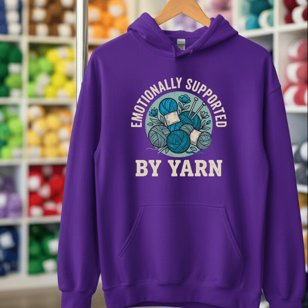 Emotionally Supported By Yarn Hoodie Purple / S