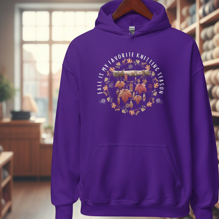 Fall is my Knitting Season Hoodie Purple / S