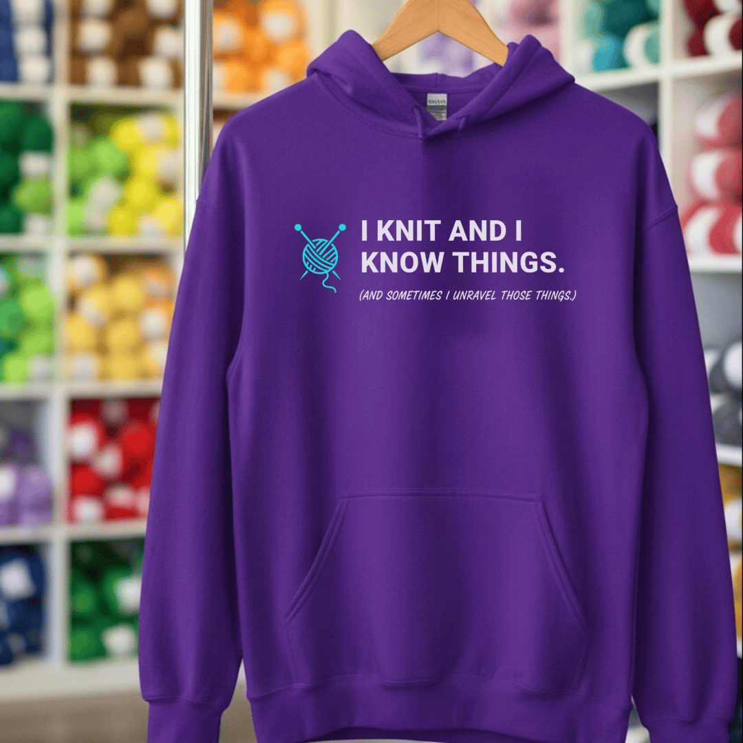 I Knit & Know Things Hoodie Purple / S