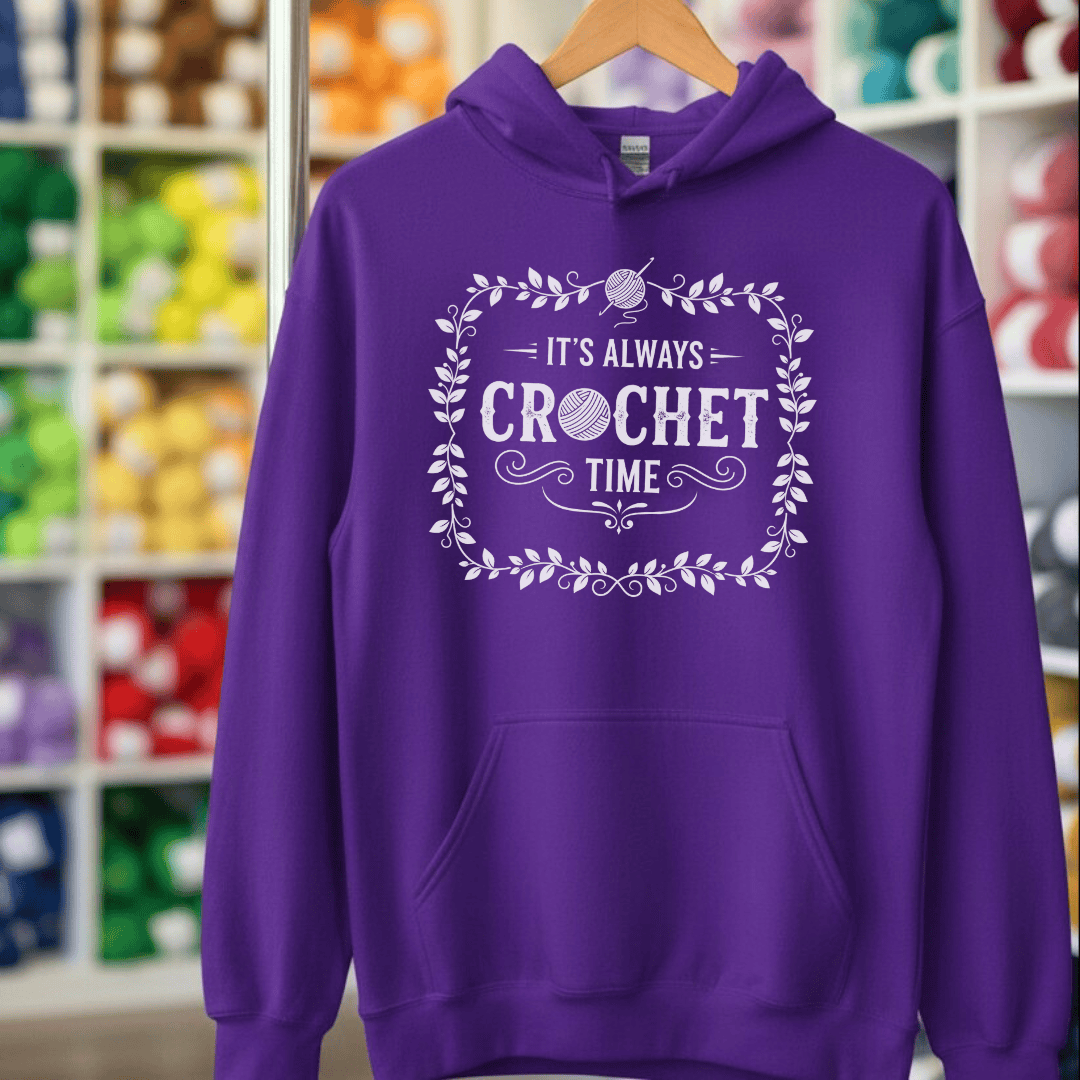 It's Always Crochet Time Hoodie Purple / S