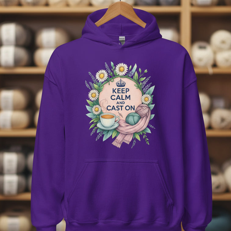 Keep Calm and Cast On Hoodie Purple / S