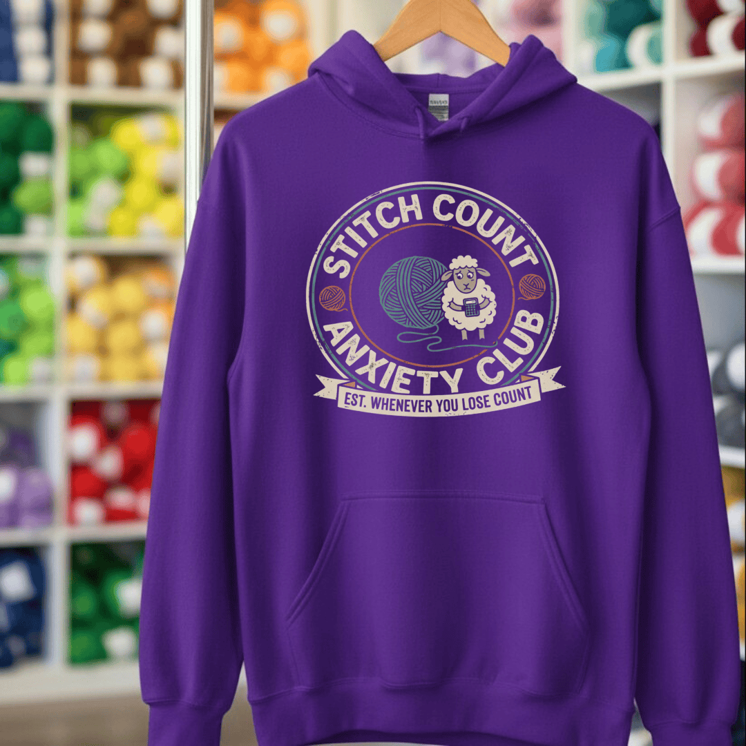 Stitch Count Anxiety Club Hoodie Purple / S