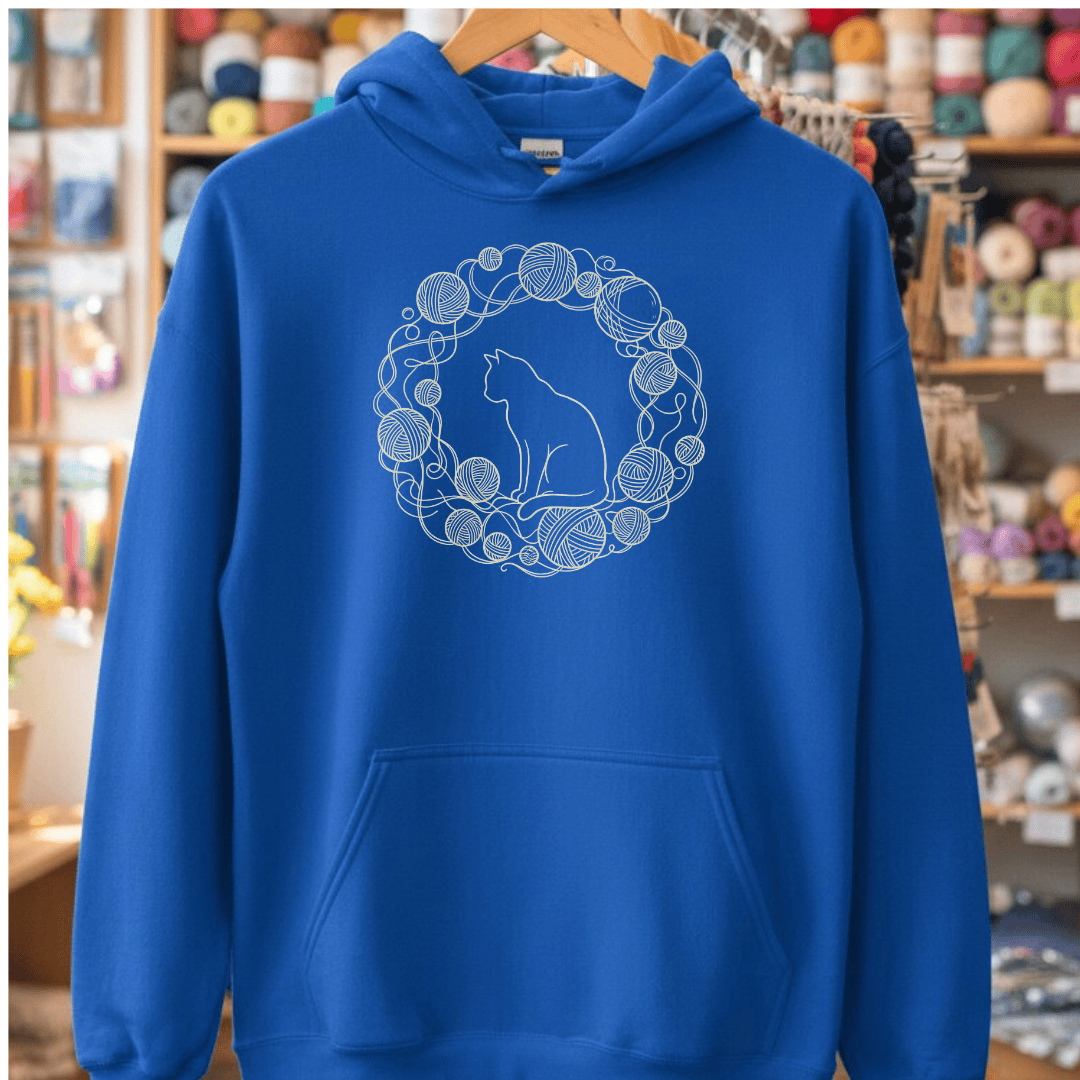 Cat Yarn Wreath Hoodie Royal / S