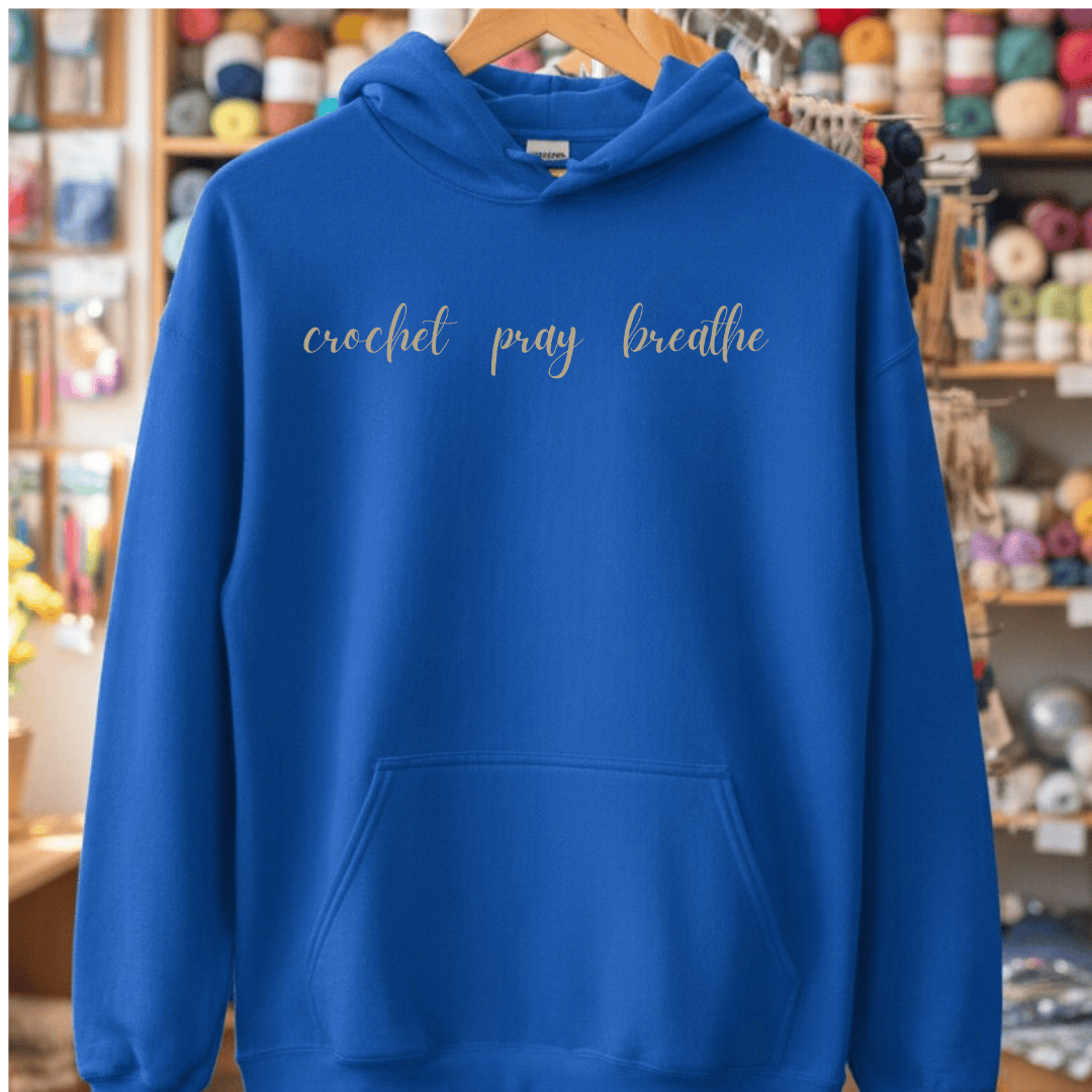 Crochet Breathe Pray Hoodie Royal / S