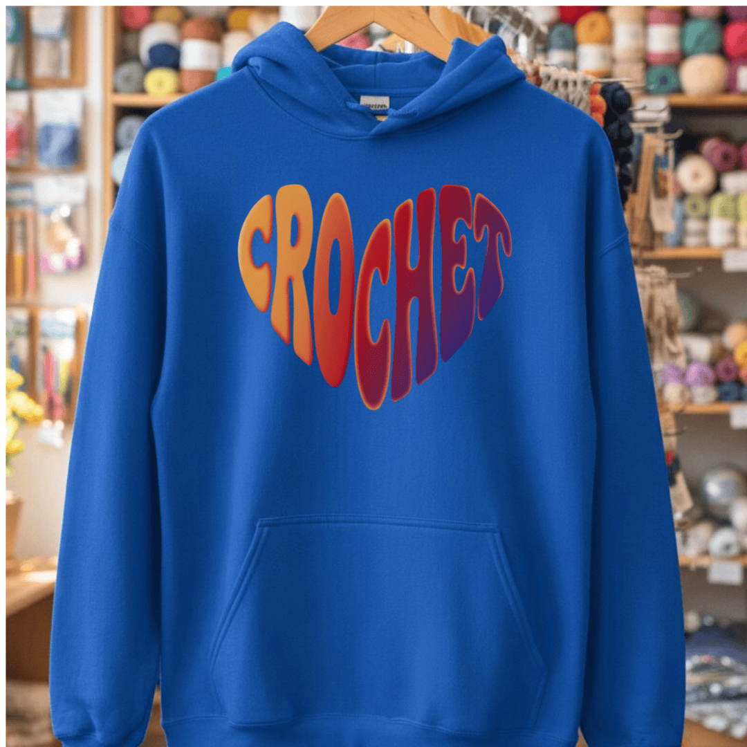 Crochet Heart Sunset Hoodie Royal / S