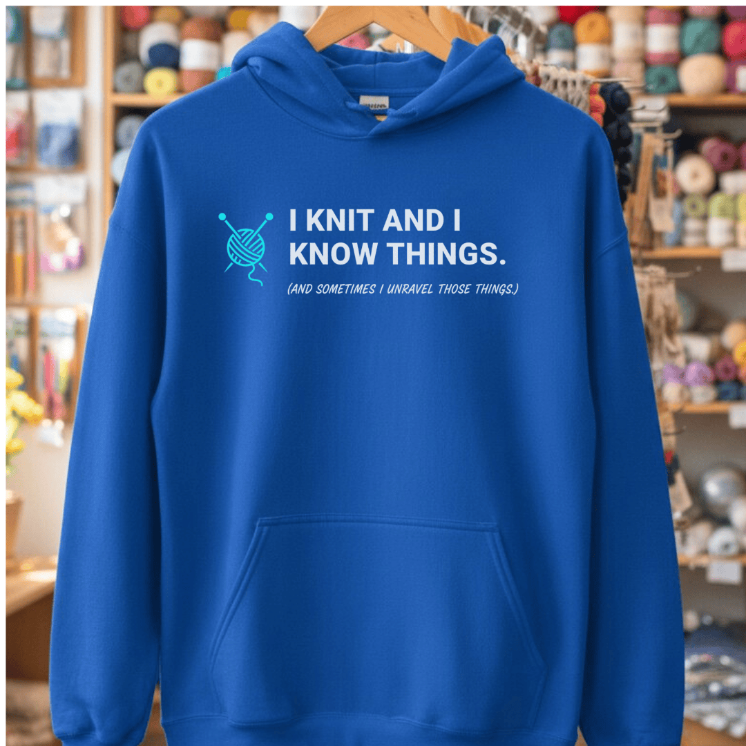 I Knit & Know Things Hoodie Royal / S
