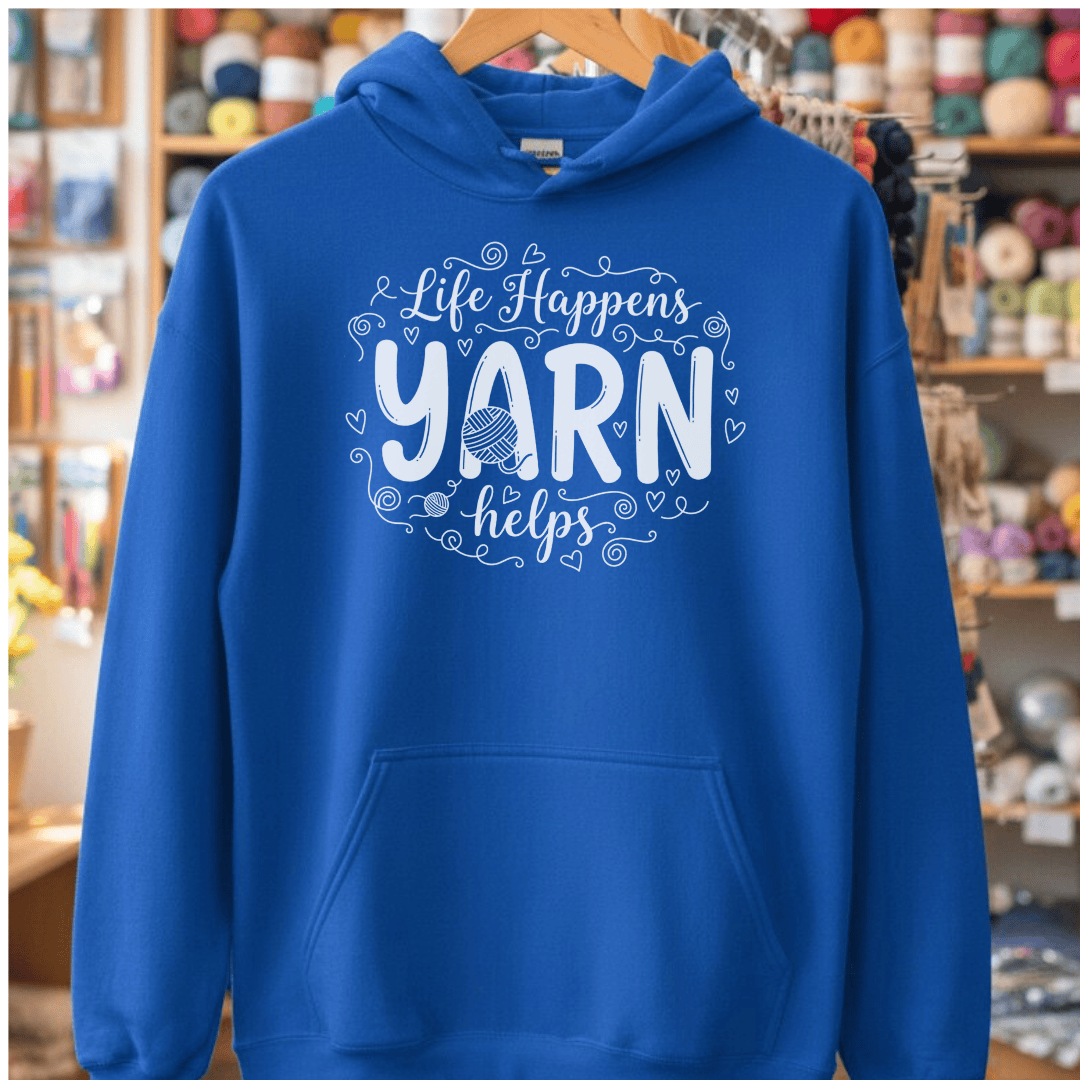 Life Happens, Yarn Helps Hoodie Royal / S