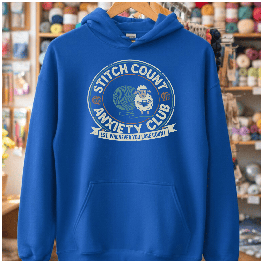 Stitch Count Anxiety Club Hoodie Royal / S