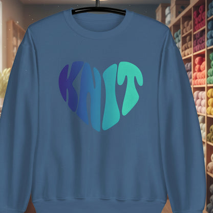 Blue Knit Heart Sweatshirt Indigo Blue / S