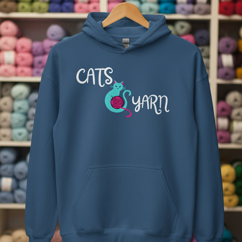 Cats & Yarn Hoodie Indigo Blue / S