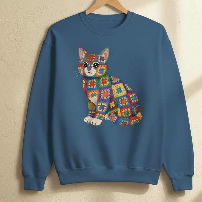 Crochet Cat Sweatshirt Indigo Blue / S