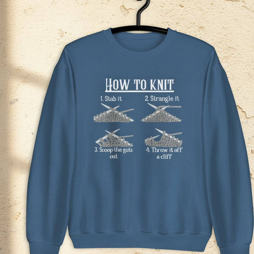 Funny How to Knit Sweatshirt Indigo Blue / S