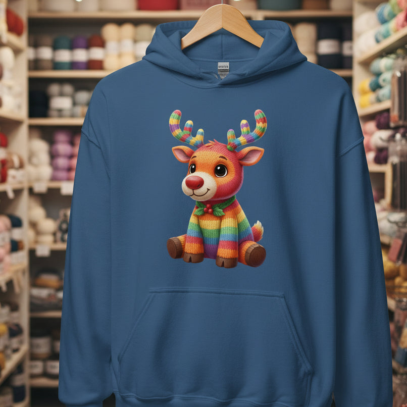 Knitted Reindeer Hoodie Indigo Blue / S