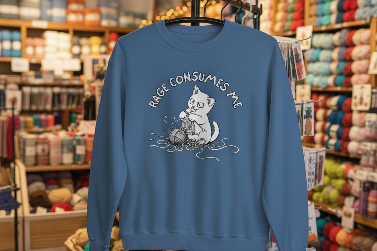 Knitting Rage Consumes Me Sweatshirt Indigo Blue / S