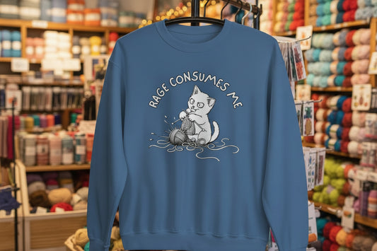 Knitting Rage Consumes Me Sweatshirt Indigo Blue / S