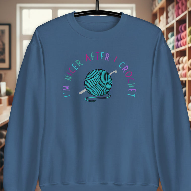 Nicer After I Crochet Sweatshirt Indigo Blue / S