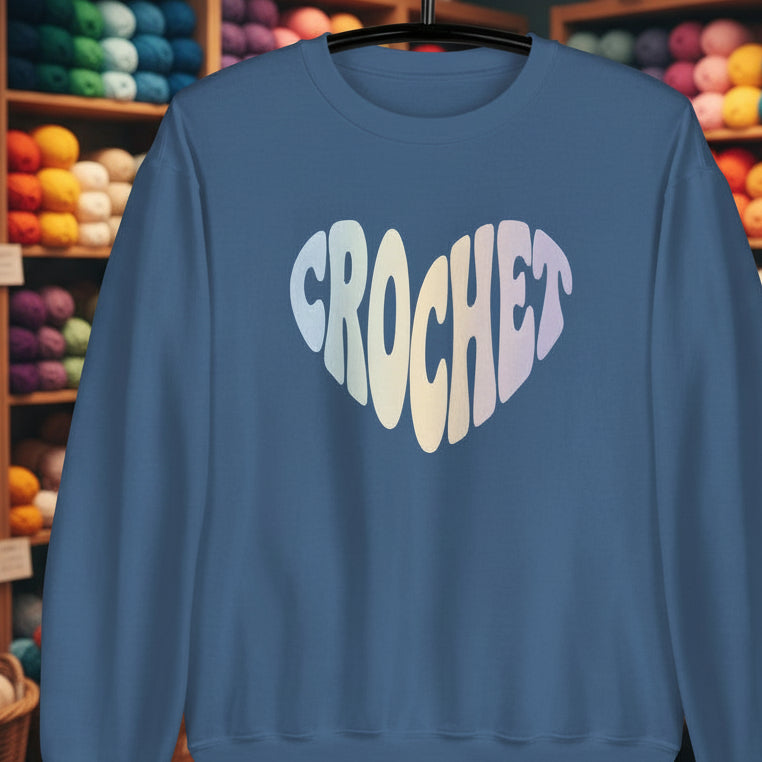Pastel Crochet Heart Sweatshirt Indigo Blue / S