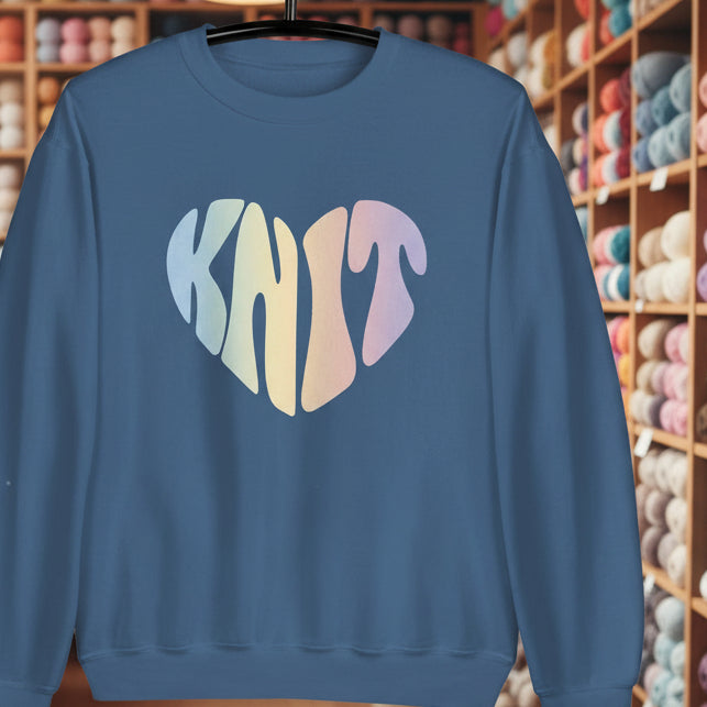Pastel Knit Heart Sweatshirt Indigo Blue / S