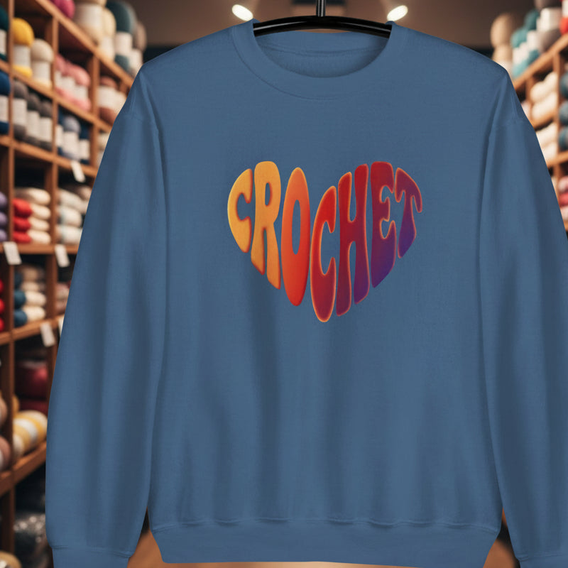 Sunset Crochet Heart Sweatshirt Indigo Blue / S