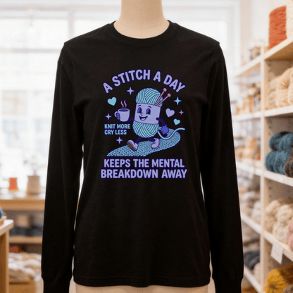 A Stitch A Day Long Sleeve Tee Black Heather / S