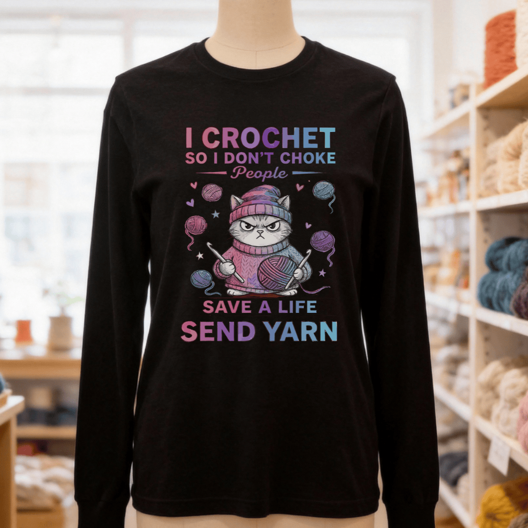 I Crochet So I Don't Choke People Long Sleeve Tee Black Heather / S