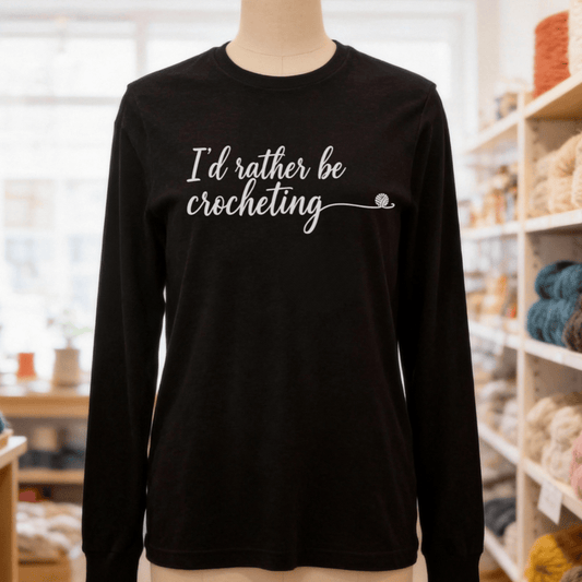 I'd Rather Be Crocheting Long Sleeve Tee Black Heather / S