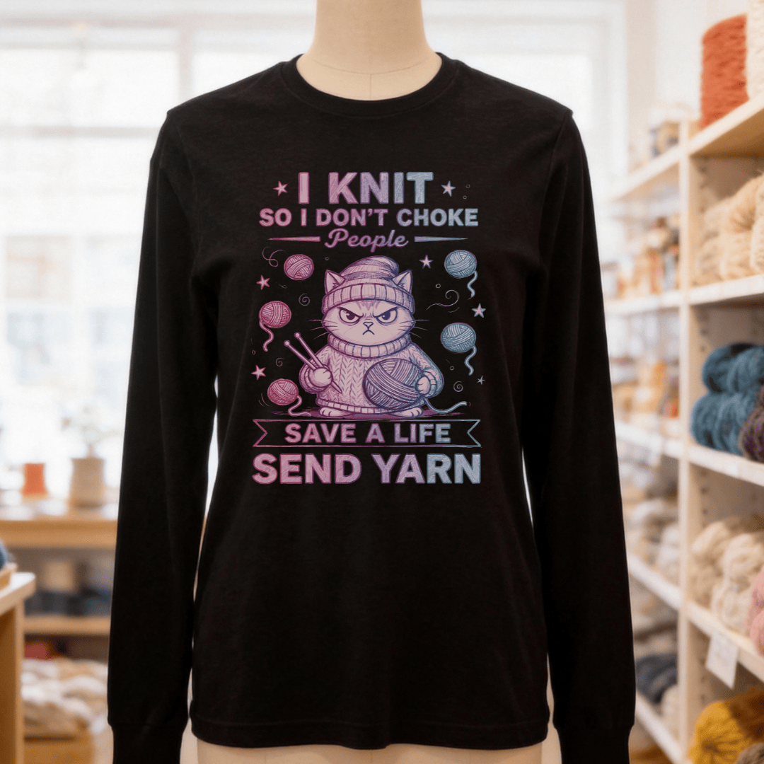 I Knit So I Don't Choke People Long Sleeve Tee Black Heather / S