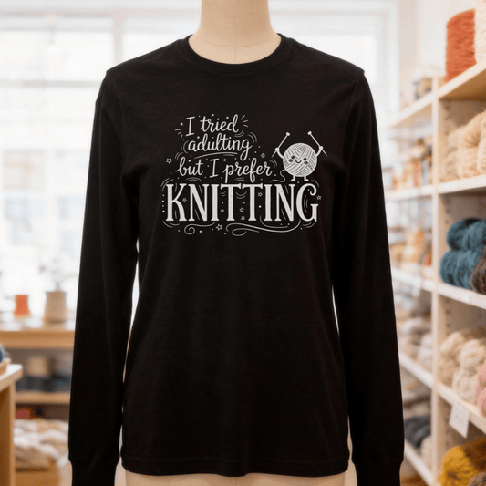 I Prefer Knitting Long Sleeve Tee Black Heather / S
