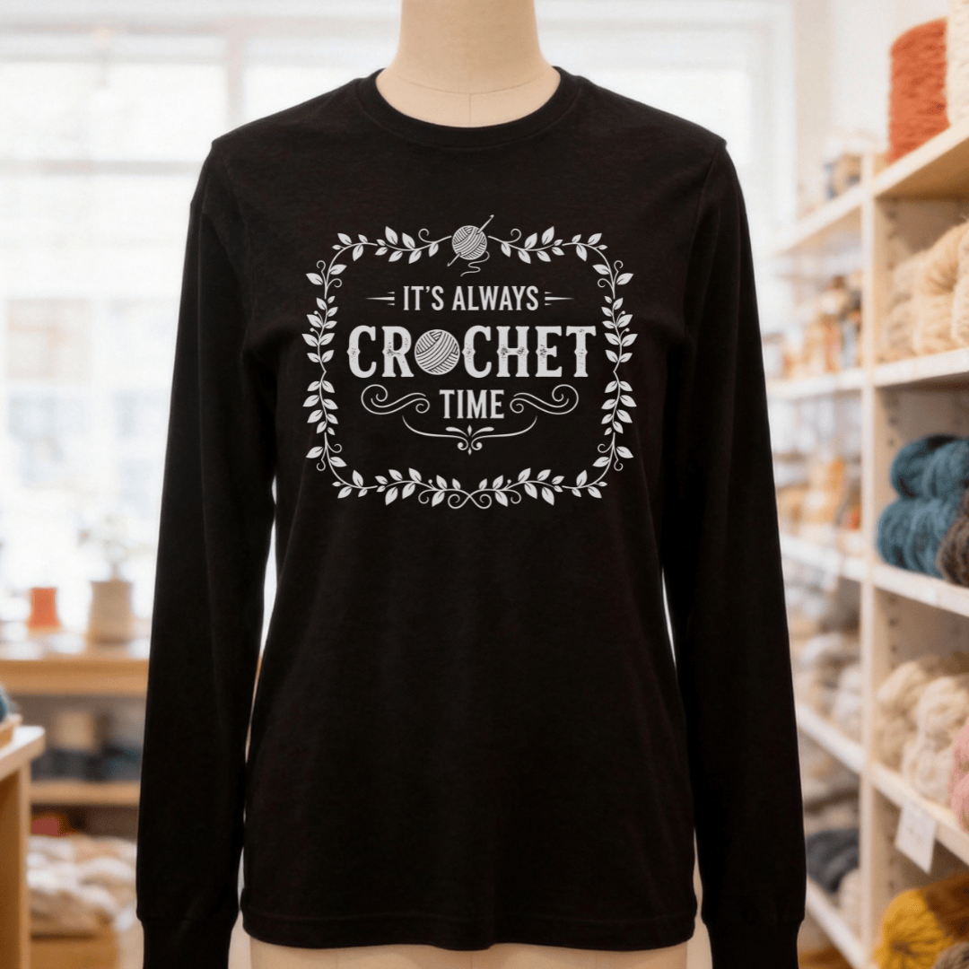It's Always Crochet Time Long Sleeve Tee Black / S