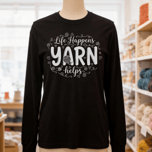Life Happens, Yarn Helps Long Sleeve Tee Black / S