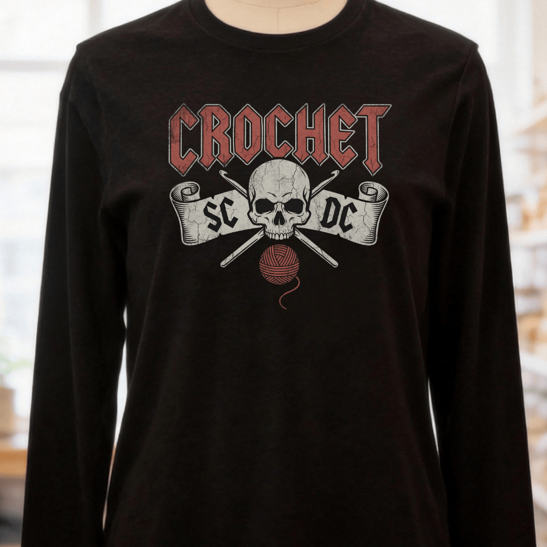 SC / DC Crochet Rock Long Sleeve Tee Black / S