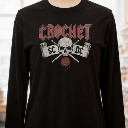 SC / DC Crochet Rock Long Sleeve Tee Black / S