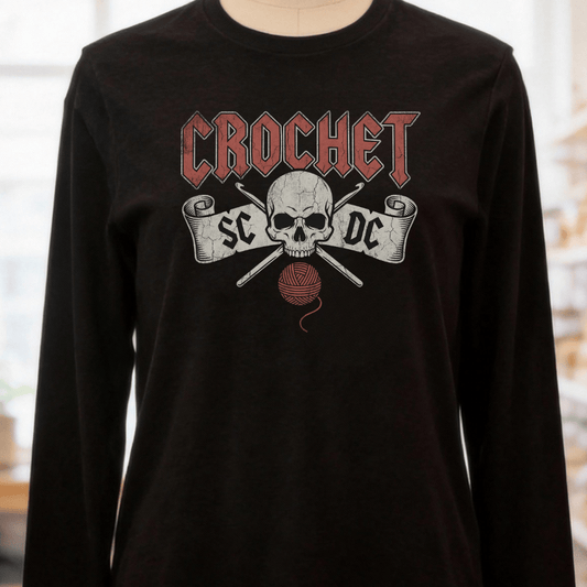 SC / DC Crochet Rock Long Sleeve Tee Black / S