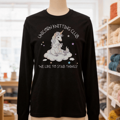 Unicorn Knitting Club Long Sleeve Tee Black / S