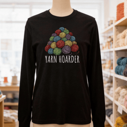 Yarn Hoarder Pile Long Sleeve Tee Black / S