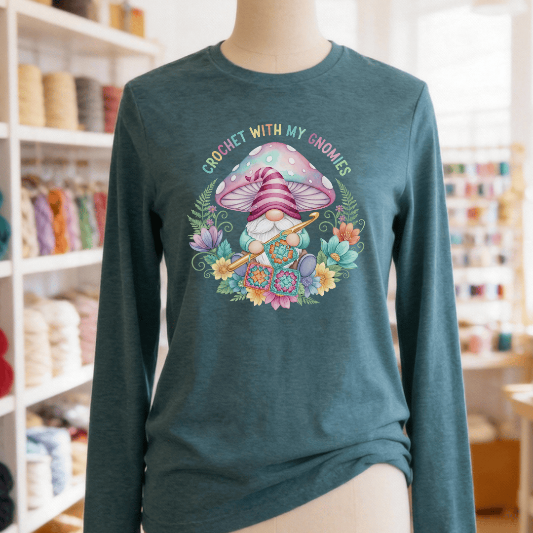 Crochet With My Gnomies Long Sleeve Tee Deep Teal / S