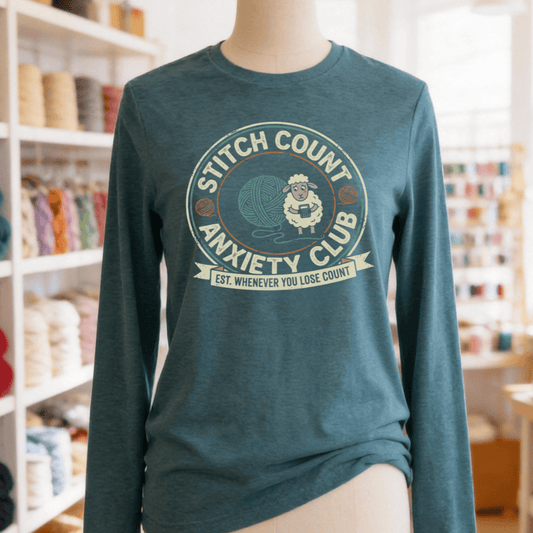 Stitch Count Anxiety Club Long Sleeve Tee Deep Teal / S