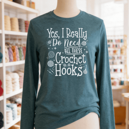 Yes I really Need These Hooks Long Sleeve Tee Deep Teal / S
