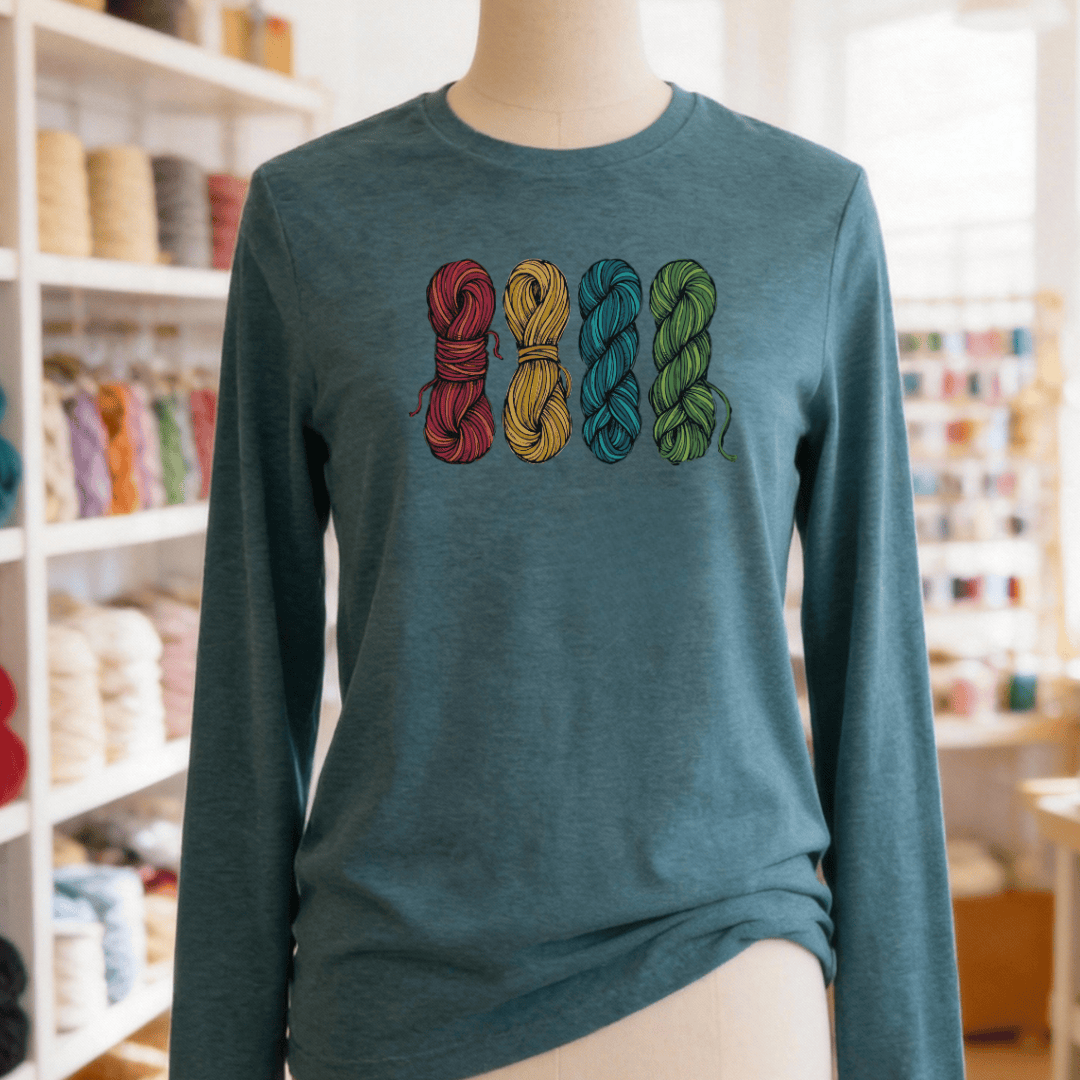 4 Sketched Skeins Sleeve Tee Heather Deep Teal / S