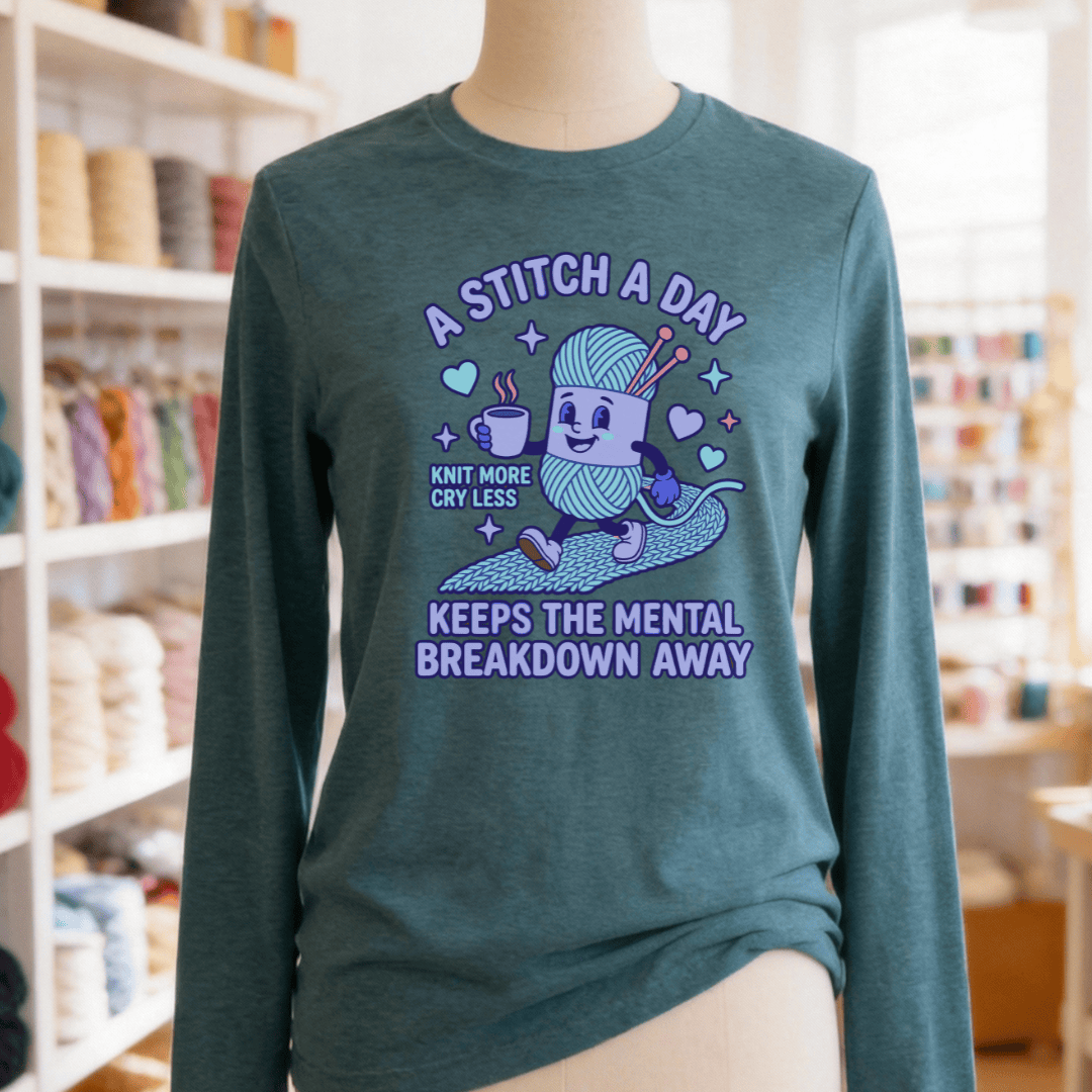 A Stitch A Day Long Sleeve Tee Heather Deep Teal / S