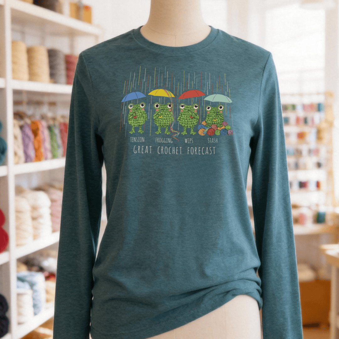Crochet Forecast Long Sleeve Tee Heather Deep Teal / S