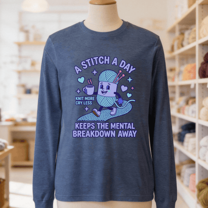 A Stitch A Day Long Sleeve Tee Heather Navy / S