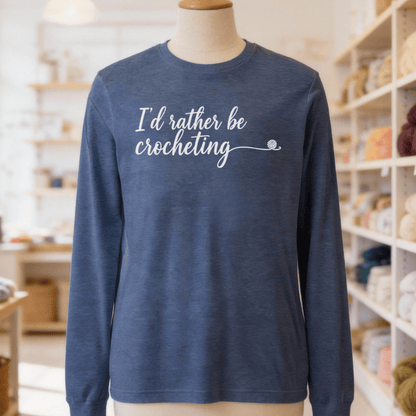 I'd Rather Be Crocheting Long Sleeve Tee Heather Navy / S