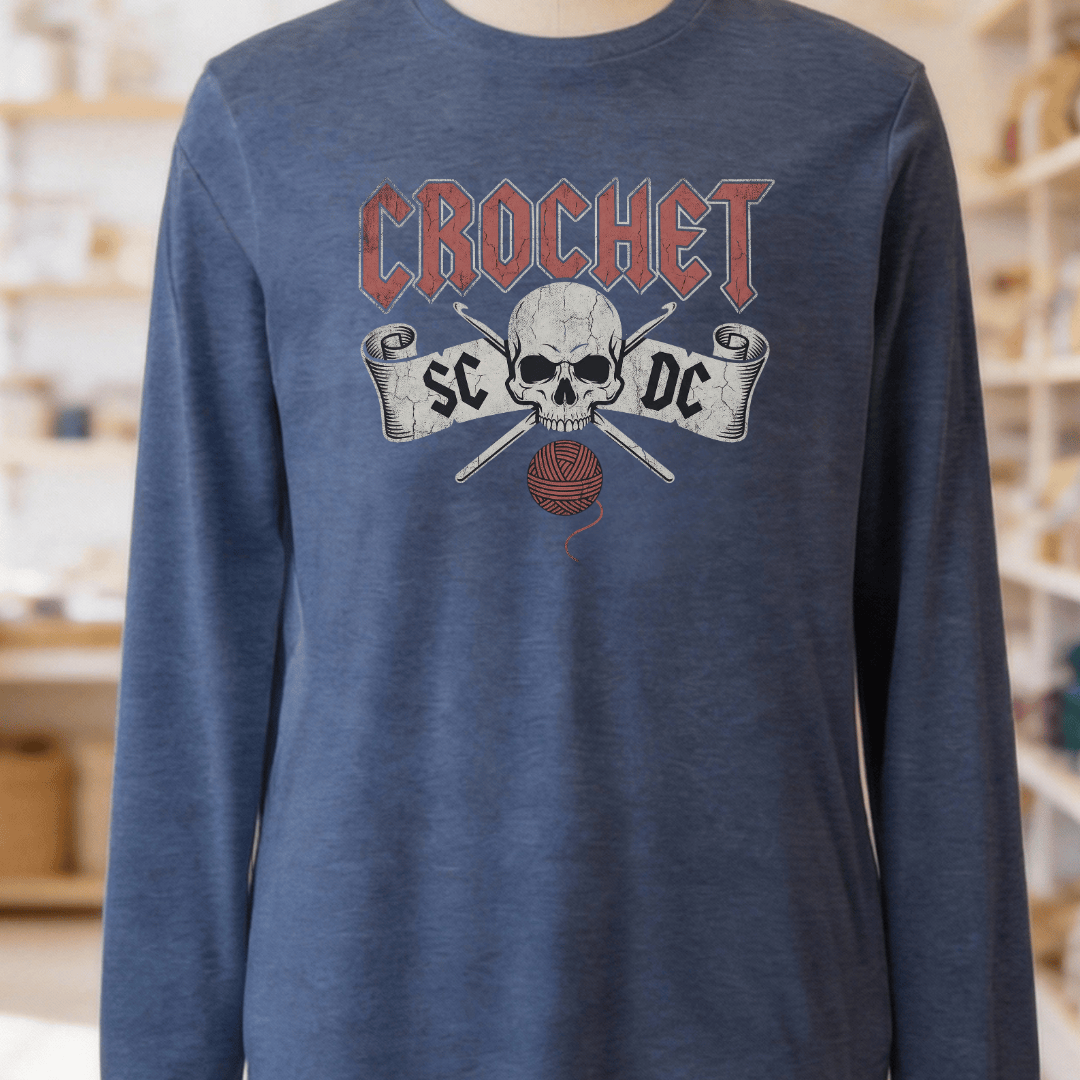 SC / DC Crochet Rock Long Sleeve Tee Heather Navy / S